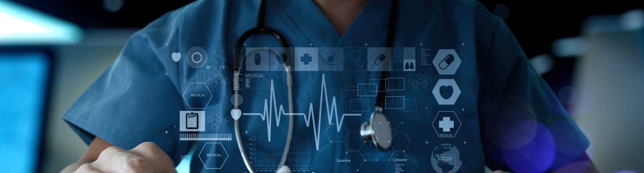 Medicine doctor hand working with modern computer interface as medical network concept