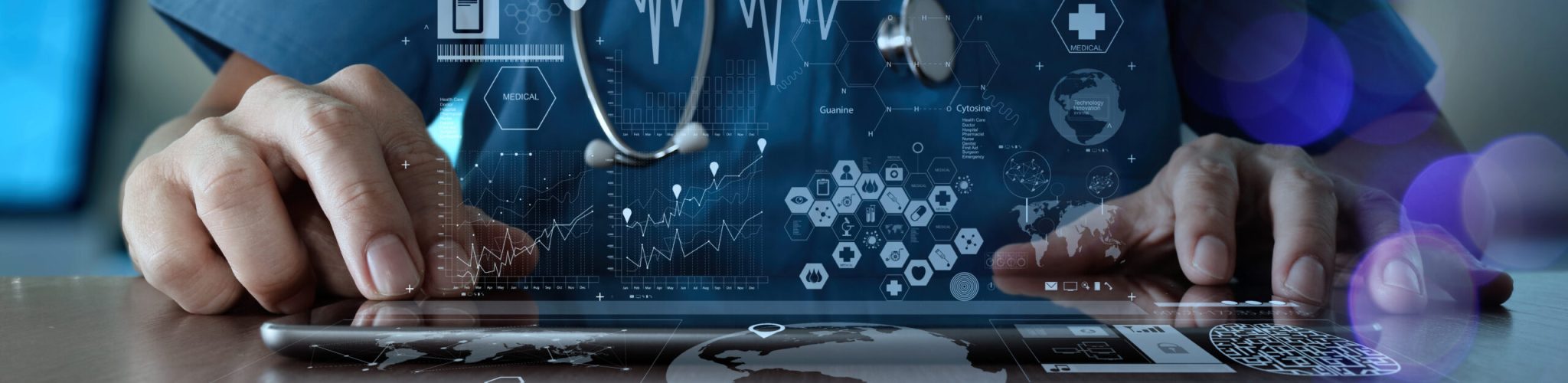 Medicine doctor hand working with modern computer interface as medical network concept